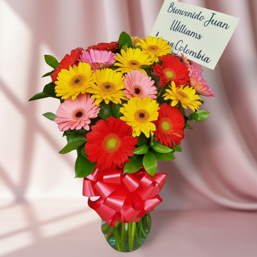 Vase with Multicolored Gerberas
